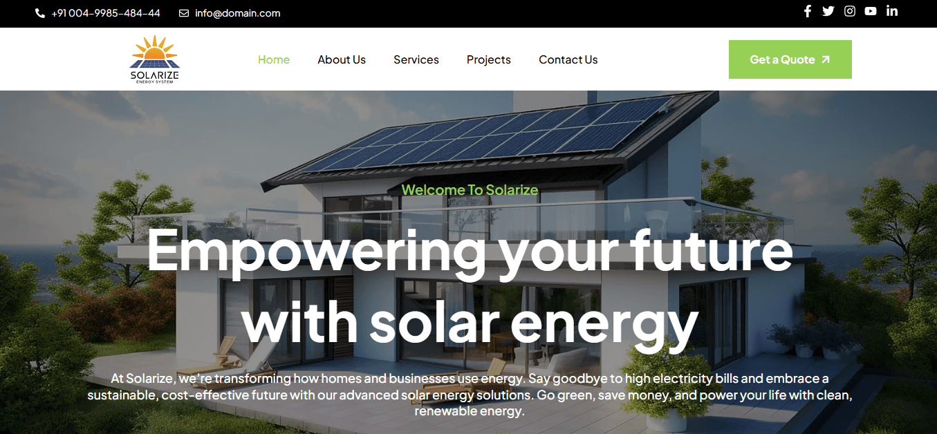 Solarize Energy Solutions – Renewable Energy Services Website portfolio image